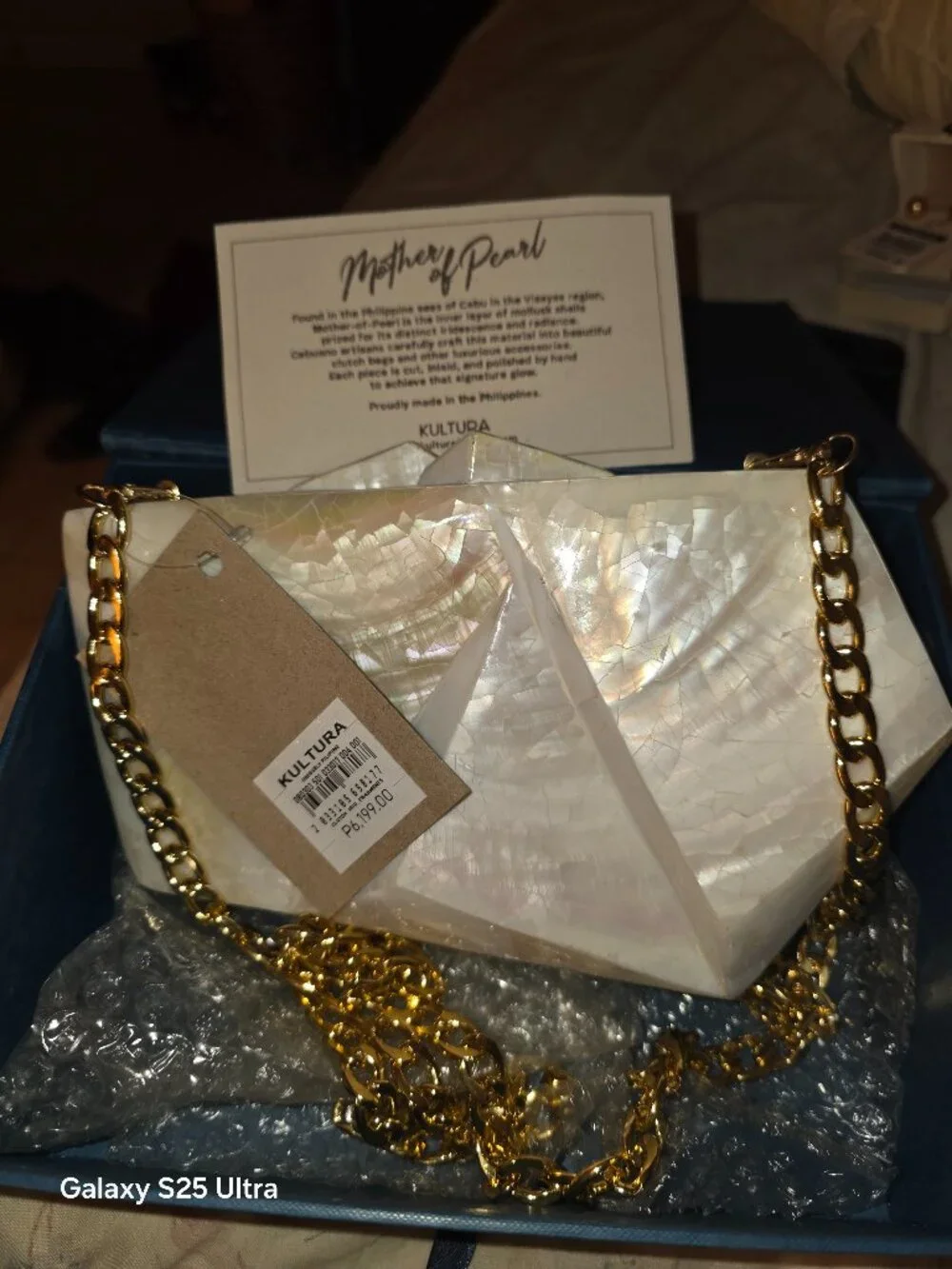 Brand New Kultura Handcrafted Mother of Pearl Mosaic Evening Clutch